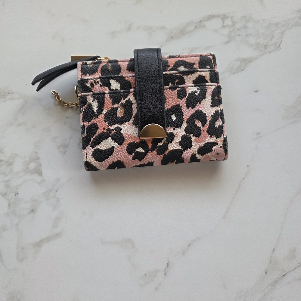 Jessica Simpson Pink Leopard Compact Wallet with Black Strap